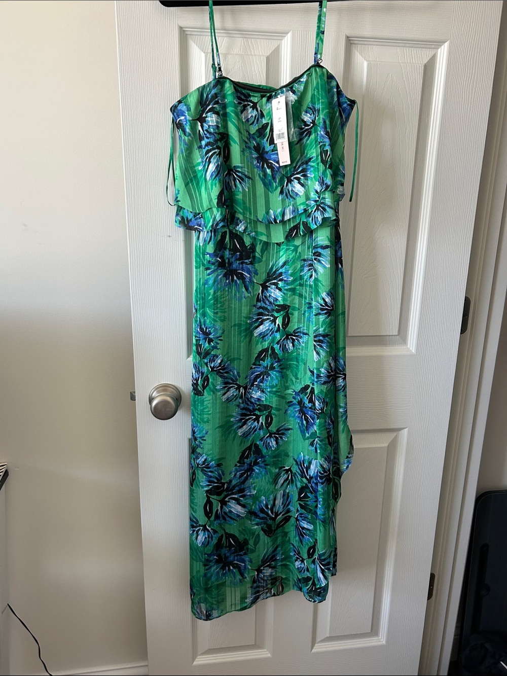 Banana Republic Green Maxi Dress with Blue Floral Print nwt